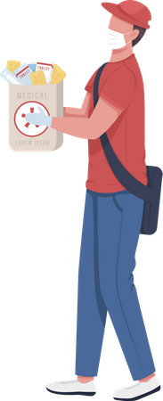 Delivery person with medicine package Illustration