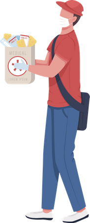 Delivery person with medicine package  Illustration