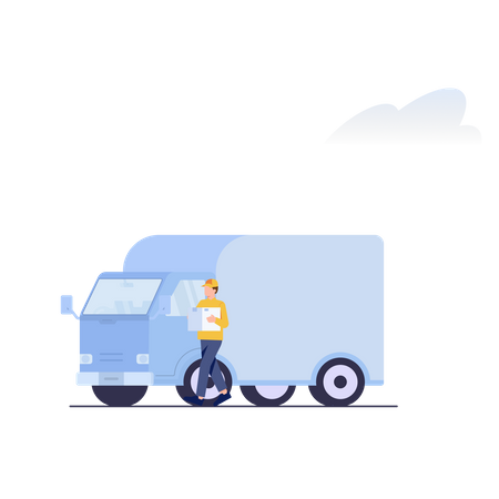 Delivery person with truck Illustration