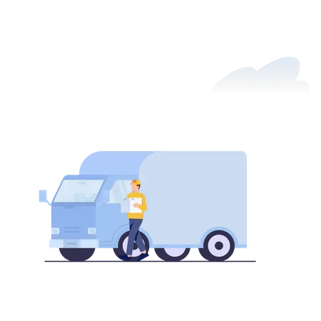 Delivery person with truck Illustration