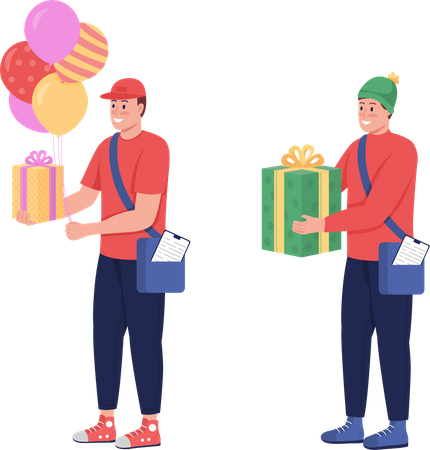Delivery persons with gifts Illustration