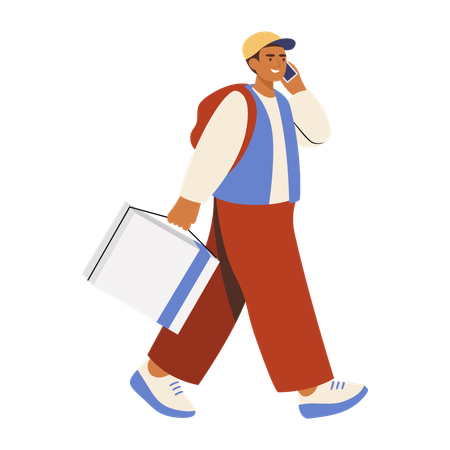 Delivery rider calling customer to find delivery location  Illustration