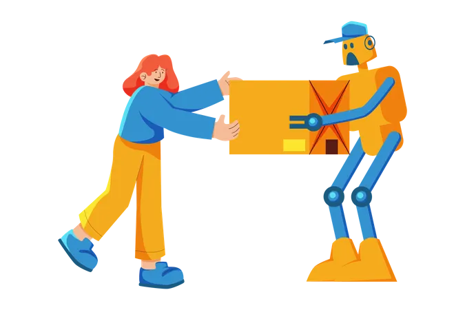 Delivery robot handling delivery to customer  Illustration