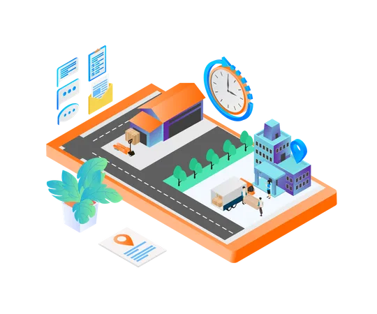 Isometric Style Delivery Order Illustration With Truck And Smartphone Illustration