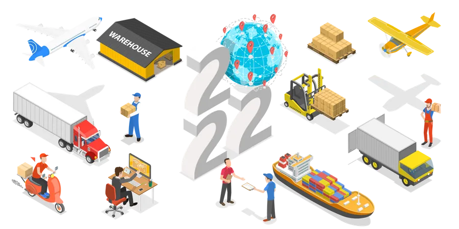 3 D Isometric Flat Vector Conceptual Illustration Of New Year And Transport Logistics Inventory Management And Cargo Delivery Illustration