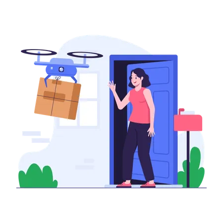 Illustration Of Delivery Service Using Drone Illustration