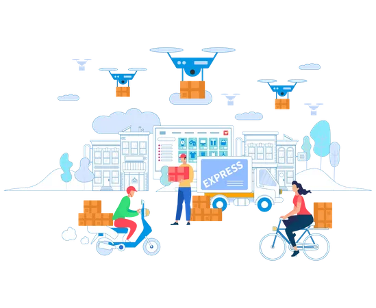 Delivery Service using drone Illustration