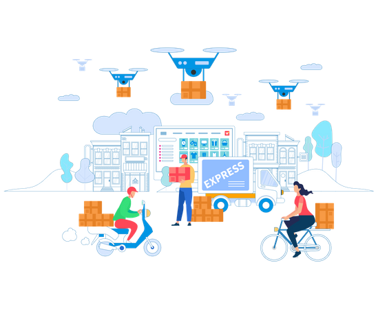 Delivery Service using drone  Illustration