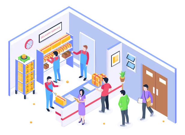 An Office Of Delivery Services Cargo Office Isometric Illustration Illustration