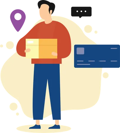 Delivery to your home. Boy with parcel on his hands flat design.  イラスト