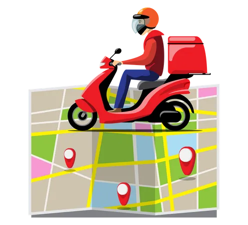 Big Isolated Motorcycle Vector Colorful Icons Flat Illustrations Of Delivery By Motorcycles Through GPS Tracking Location Delivery Bike Pizza And Food Delivery Instant Delivery Online Delivery イラスト