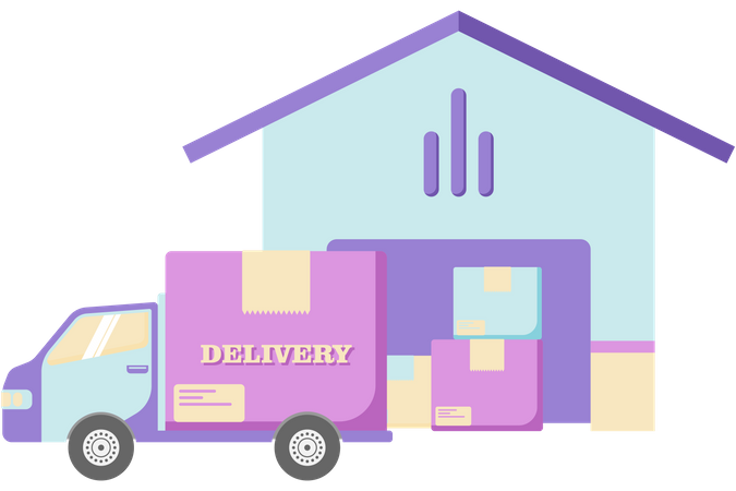Delivery truck and goods warehouse  Illustration