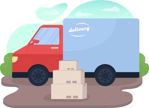 Delivery truck and package boxes Illustration