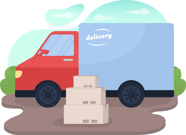 Delivery truck and package boxes  Illustration