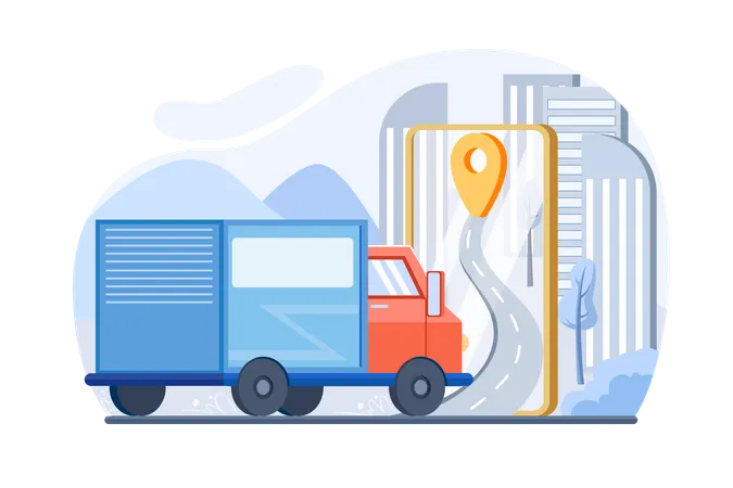 Delivery truck doing package delivery Illustration