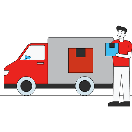 Delivery truck getting loaded Illustration