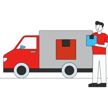 Delivery truck getting loaded Illustration
