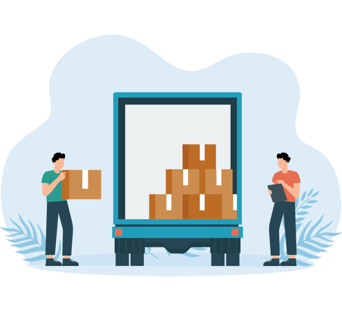 Delivery Truck loaded by employees  Illustration