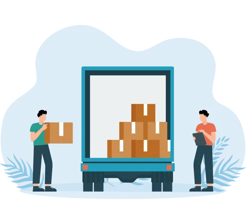 Delivery Truck loaded by employees  Illustration