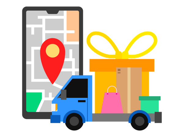 Delivery truck reaching at delivery location Illustration