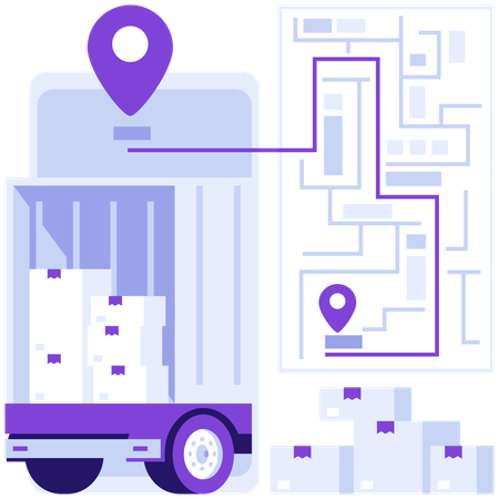 Delivery truck tracked in mobile  Illustration
