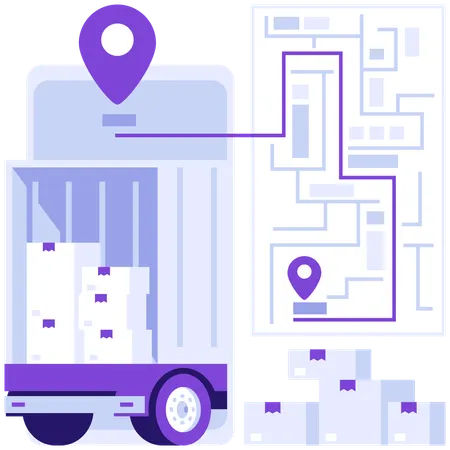 Delivery truck tracked in mobile  Illustration