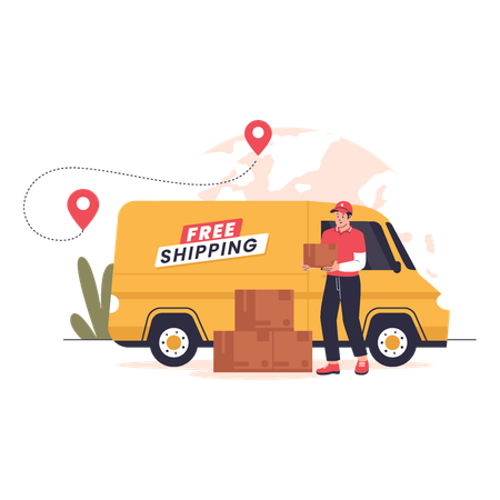 Delivery Van with Free Shipping  Illustration