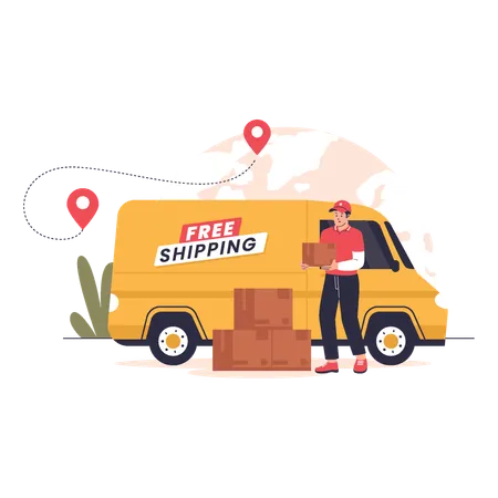 Delivery Van with Free Shipping  Illustration