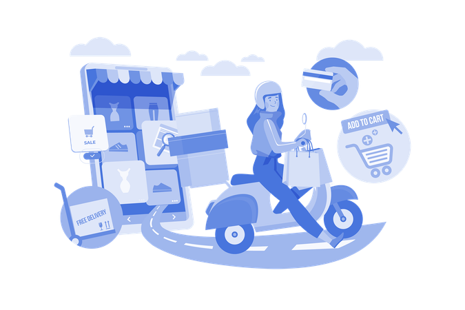 Delivery Woman Delivers Online Order  Illustration