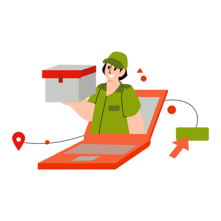 Delivery woman delivers online order  Illustration