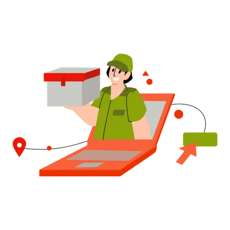 Delivery woman delivers online order Illustration