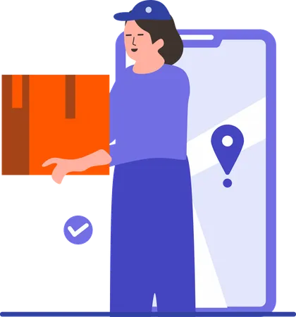 Delivery woman doing home delivery  Illustration