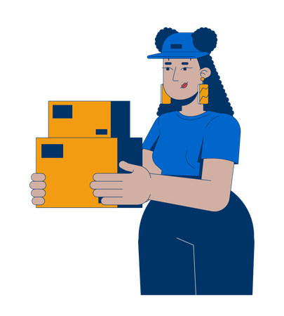 Delivery woman holding packages  Illustration