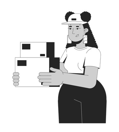 Delivery woman holding packages  Illustration