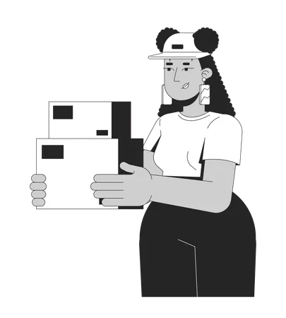 Delivery woman holding packages  Illustration