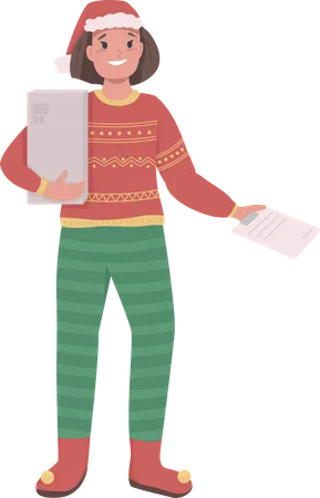 Delivery woman on Xmas Illustration