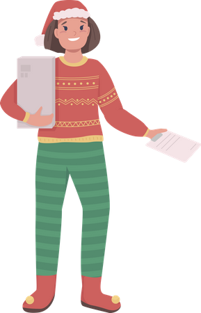 Delivery woman on Xmas  Illustration