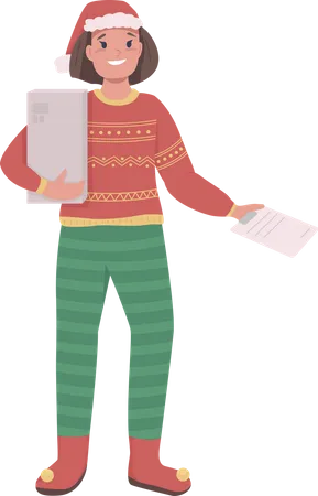 Delivery woman on Xmas  Illustration