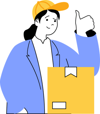 Delivery woman places delivery product at right address  Illustration