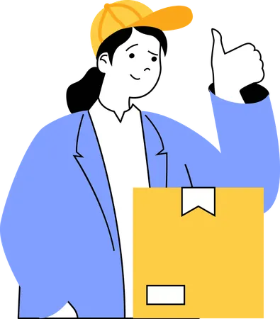 Delivery woman places delivery product at right address  Illustration