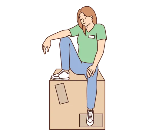 Delivery woman with box  Illustration