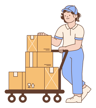 Delivery Woman with Hand Truck  Illustration