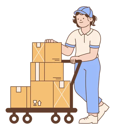 Delivery Woman with Hand Truck  Illustration