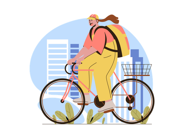 Delivery woman with parcel on bicycle Illustration
