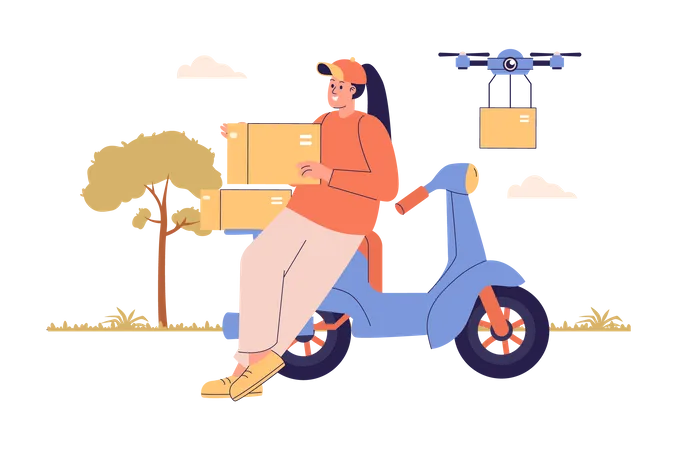 Delivery woman working as delivery agent  Illustration