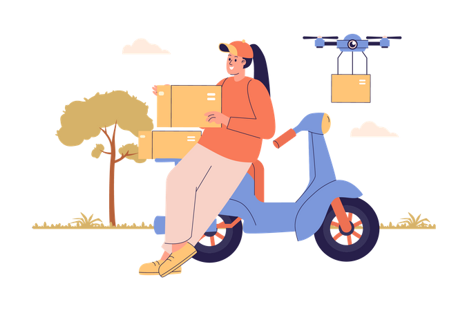 Delivery woman working as delivery agent Illustration