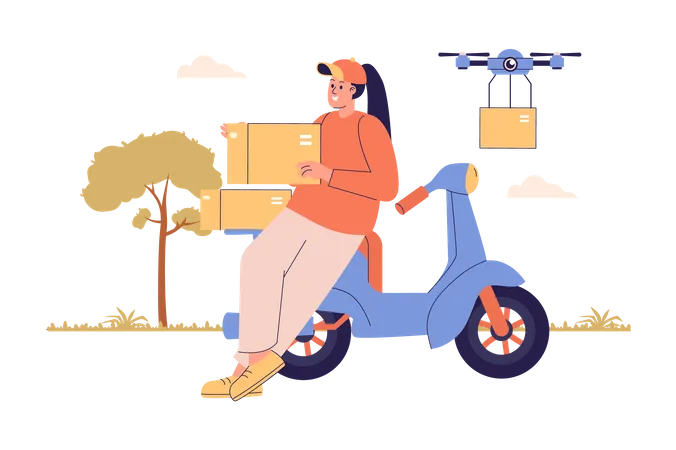 Delivery woman working as delivery agent Illustration