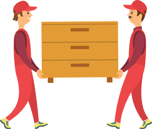 Delivery Workers Carry Chest of Drawers  Illustration