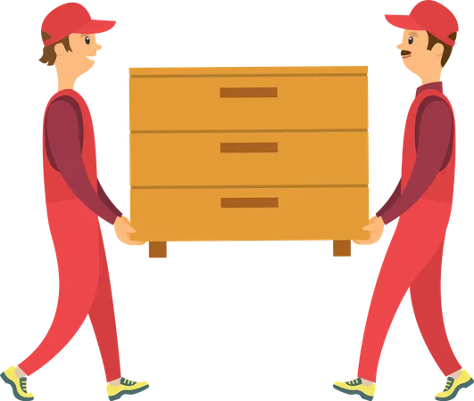 Delivery Workers Carry Chest of Drawers  Illustration