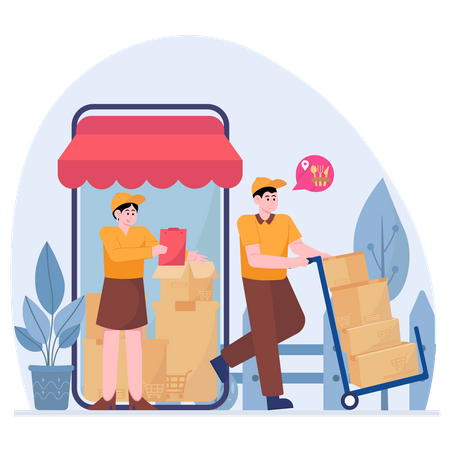 Delivery Workers Checking Parcel For Delivery  Illustration